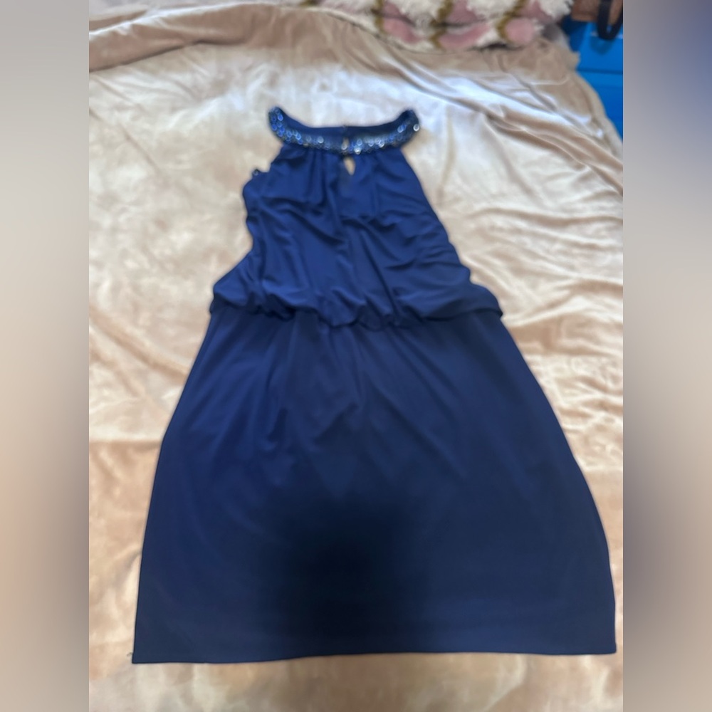 JS Boutique Nordstrom Midnight Blue Dress with Embellished Collar 6 nwt